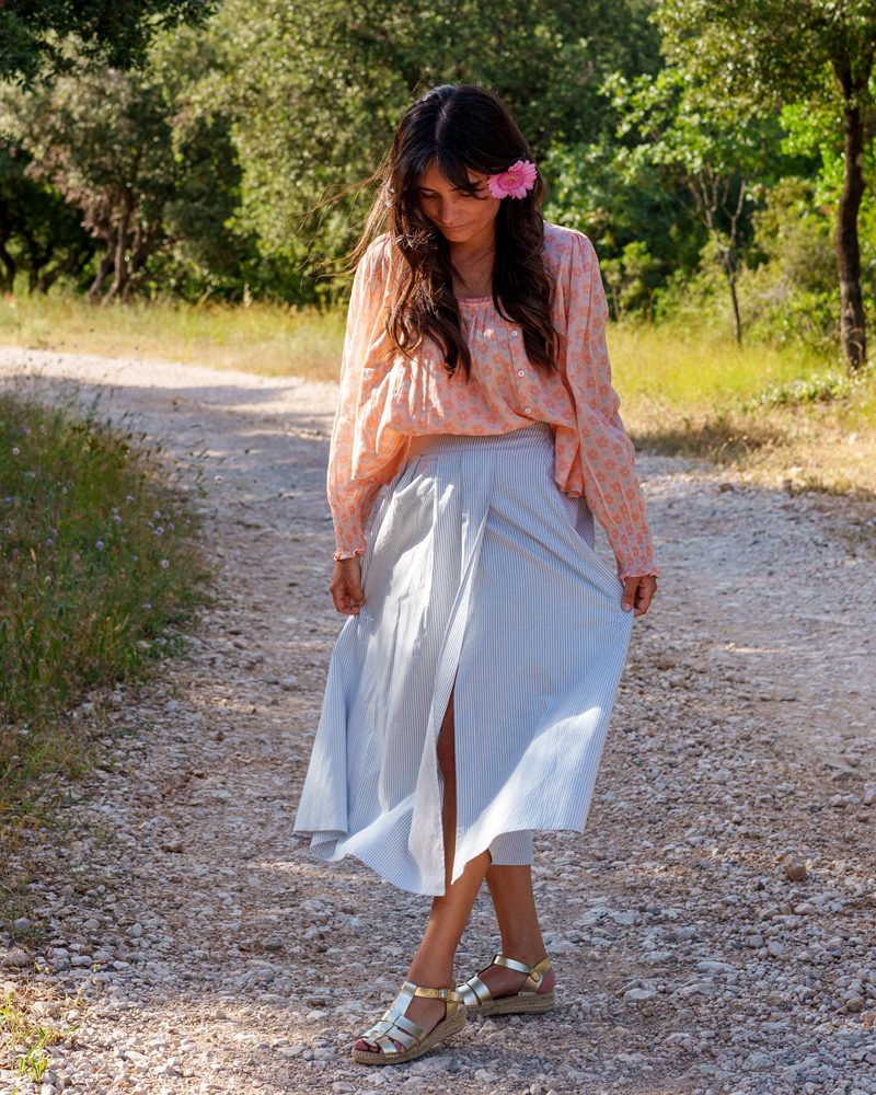 Jupe Hanae rayée bleu