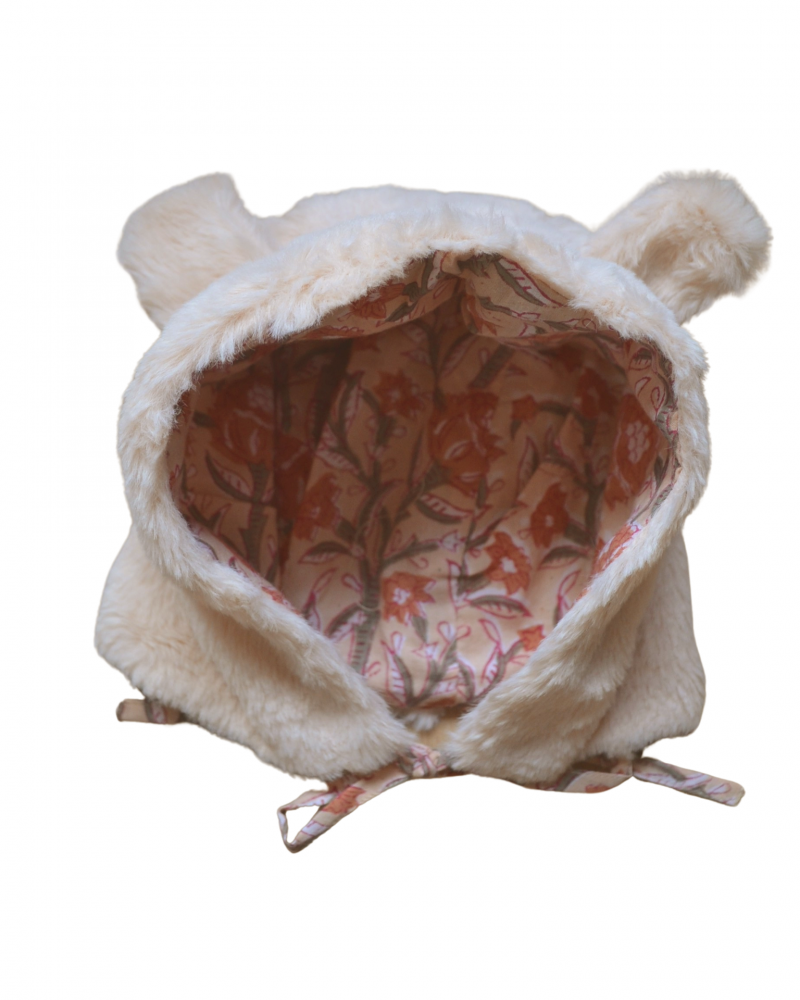 Bonnet Ourson fourrure rose