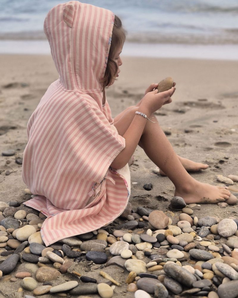Poncho enfant rayé rose