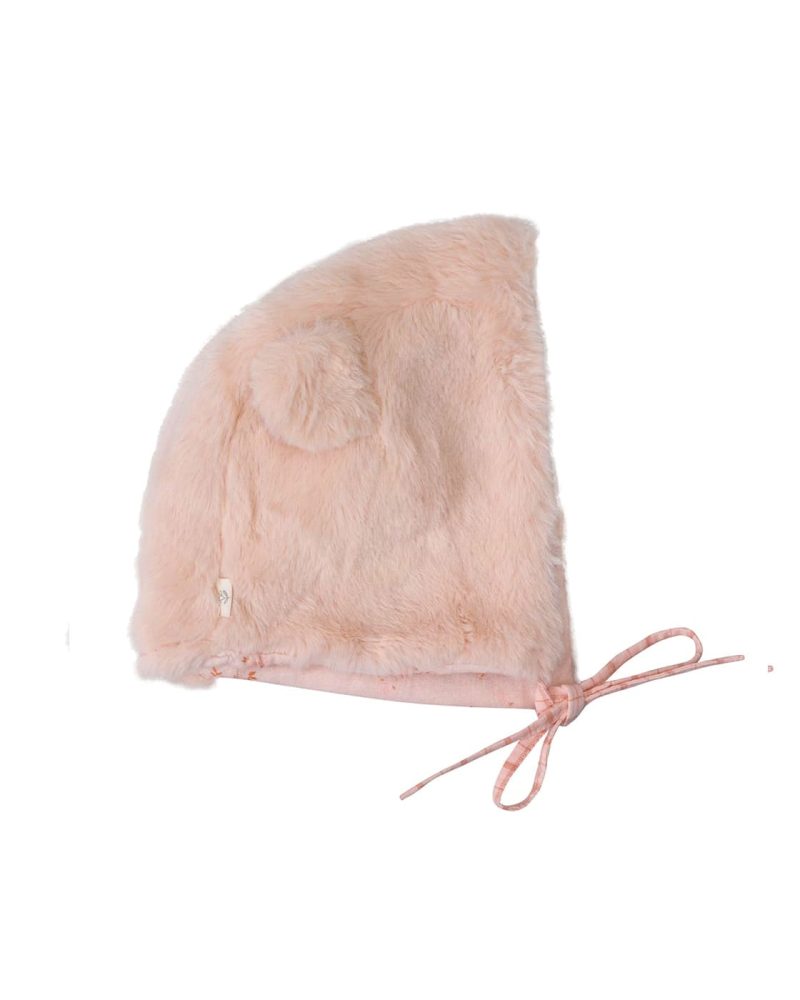 Bonnet Ourson fourrure rose