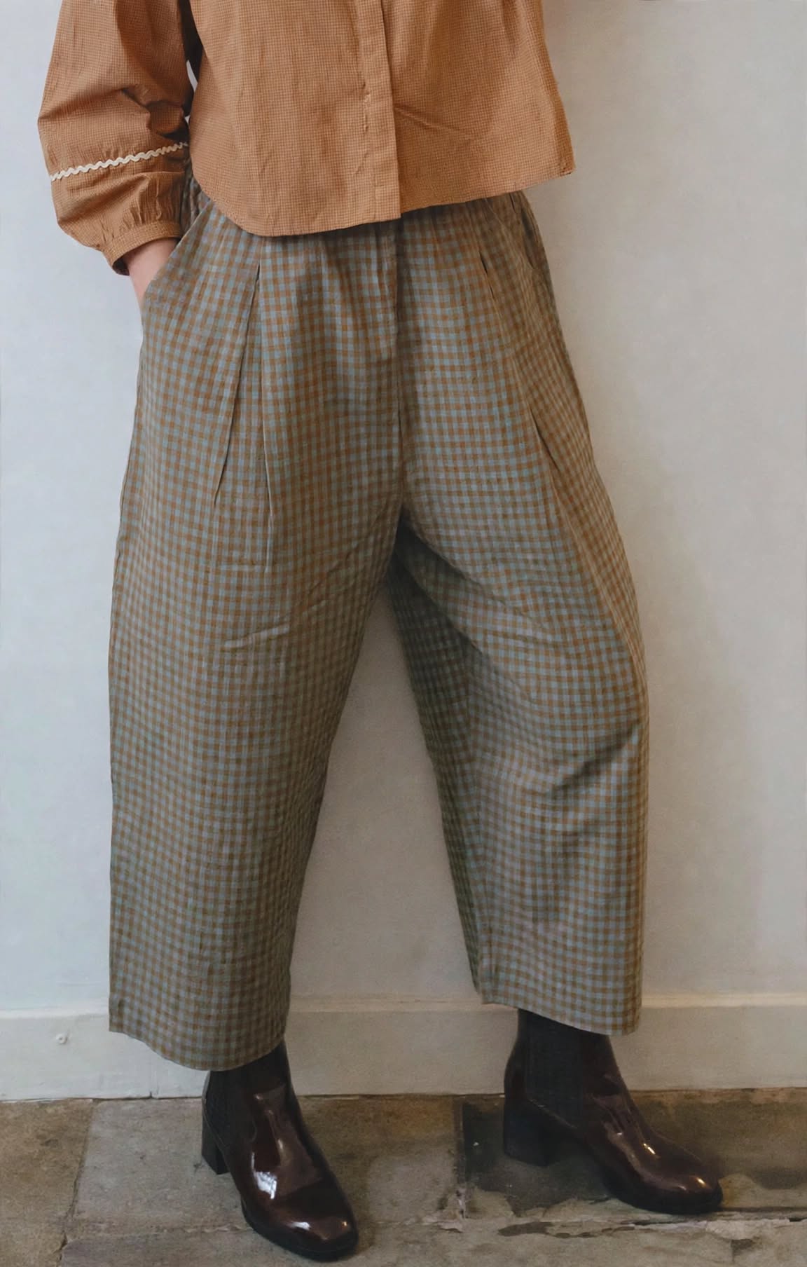 Pantalon Gabriel petit vichy marron – Image 2